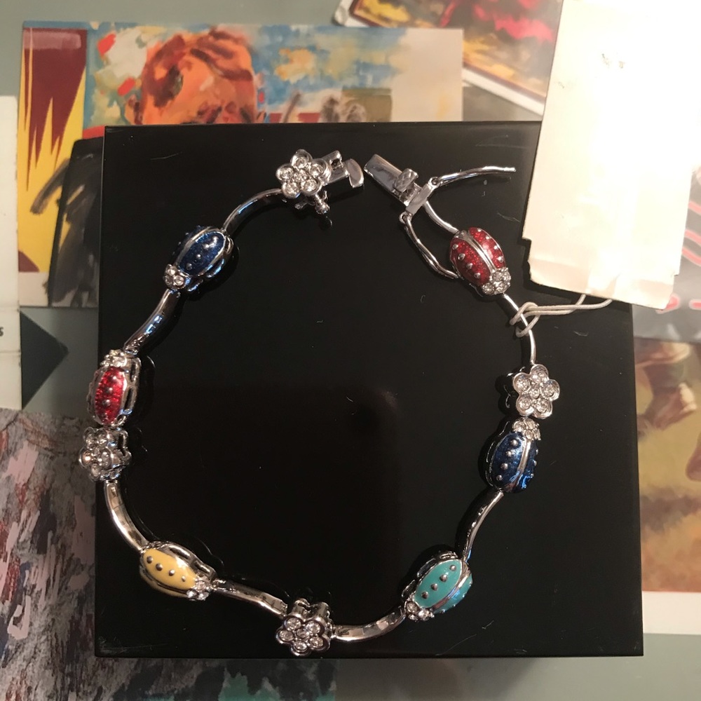 Jackie Orr enamel ladybug & crystal flower bracelet